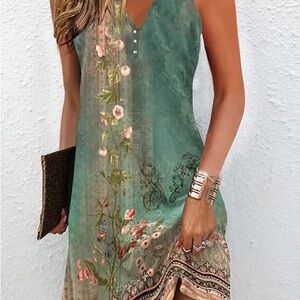 Elegant Floral Green Mini Dress